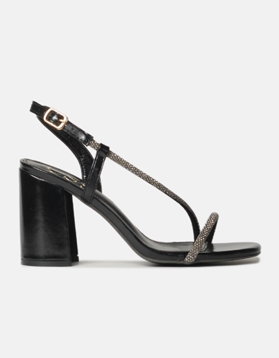 Εικόνα της Πέδιλα με τετράγωνο τακούνι και strass Μαύρο