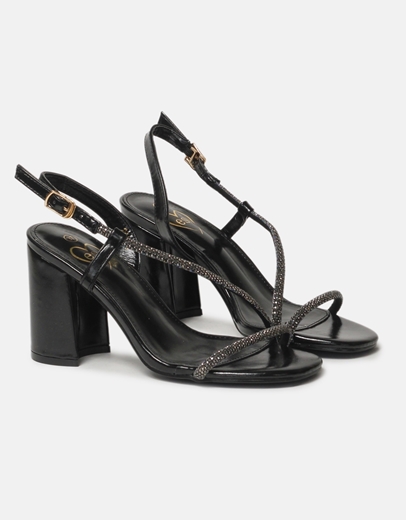 Εικόνα της Πέδιλα με τετράγωνο τακούνι και strass Μαύρο