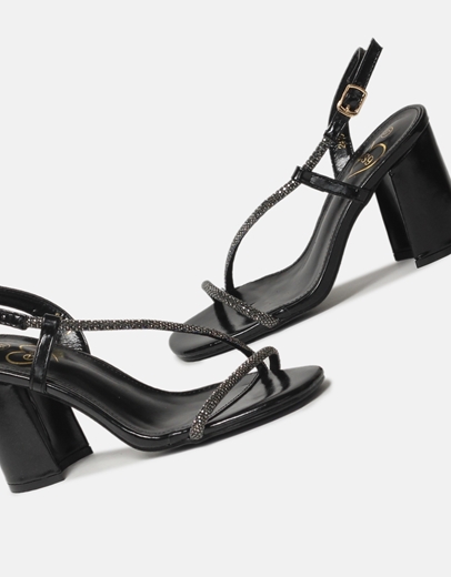 Εικόνα της Πέδιλα με τετράγωνο τακούνι και strass Μαύρο
