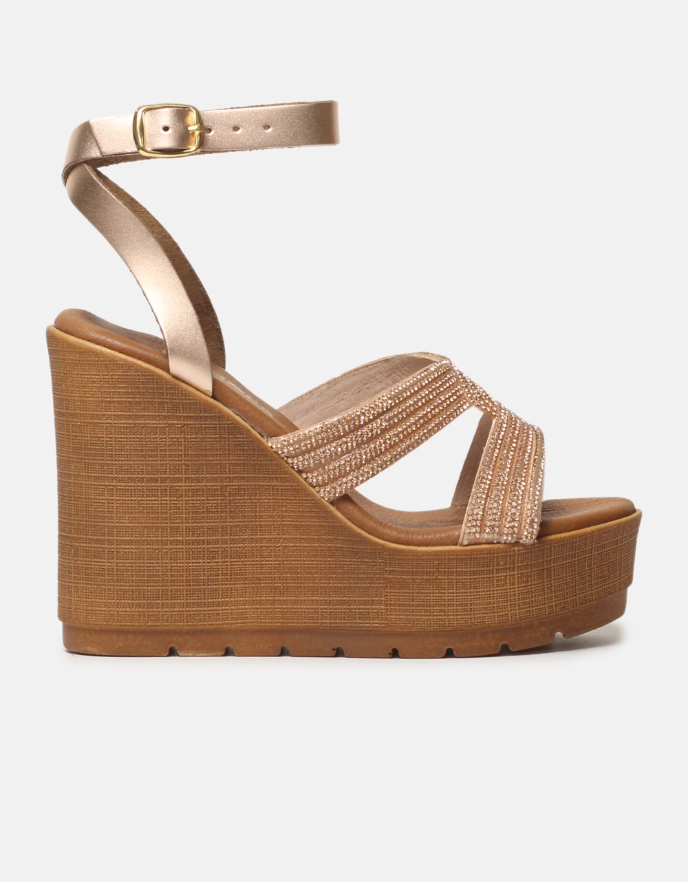 Εικόνα από Δερμάτινες ψηλές πλατφόρμες Ελληνικής κατασκευής με strass Χαλκός