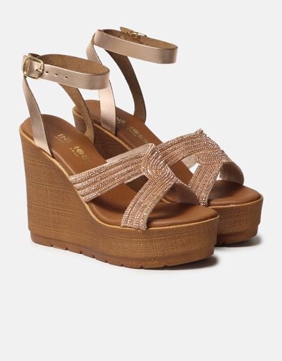 Εικόνα της Δερμάτινες ψηλές πλατφόρμες Ελληνικής κατασκευής με strass Χαλκός