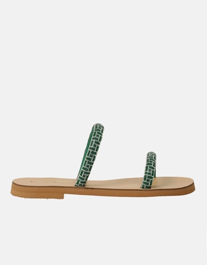 Εικόνα της Δερμάτινα σανδάλια Ελληνικής κατασκευής  με λουράκια strass Πράσινο