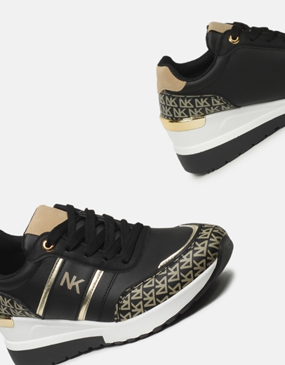 Εικόνα της Γυναικεία sneakers με διπλή σόλα στο πίσω μέρος Μαύρο/Χρυσό