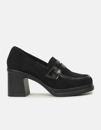 Εικόνα της Μονόχρωμα suede loafers με τετράγωνο τακούνι Μαύρο