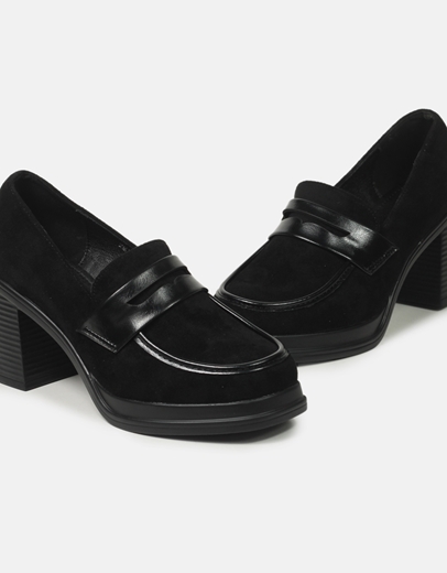 Εικόνα της Μονόχρωμα suede loafers με τετράγωνο τακούνι Μαύρο