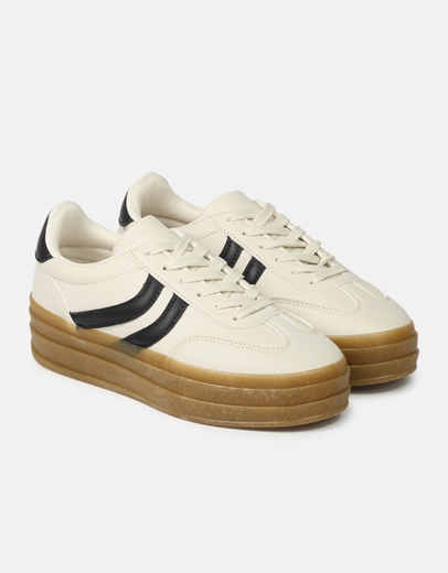 Εικόνα της Γυναικεία sneakers με διπλή σόλα και γραμμικό σχέδιο Μπεζ