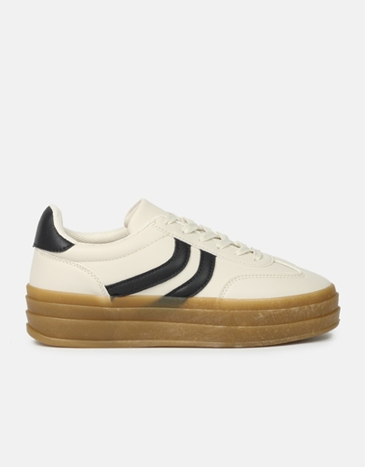 Εικόνα της Γυναικεία sneakers με διπλή σόλα και γραμμικό σχέδιο Μπεζ