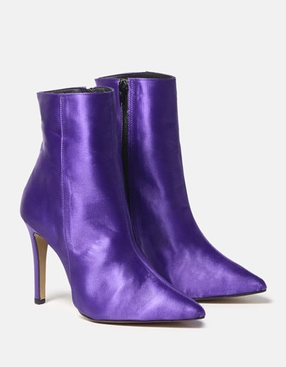 Εικόνα της Σατέν μυτερά μποτάκια Ελληνικής Κατασκευής με λεπτό τακούνι Μωβ