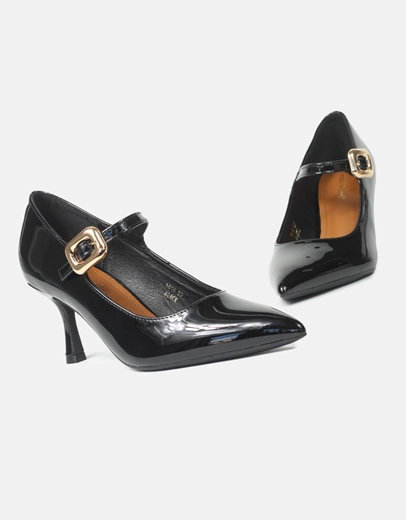 Εικόνα της Γόβες λουστρίνι με μπαρέτα και λεπτό τακούνι Μαύρο