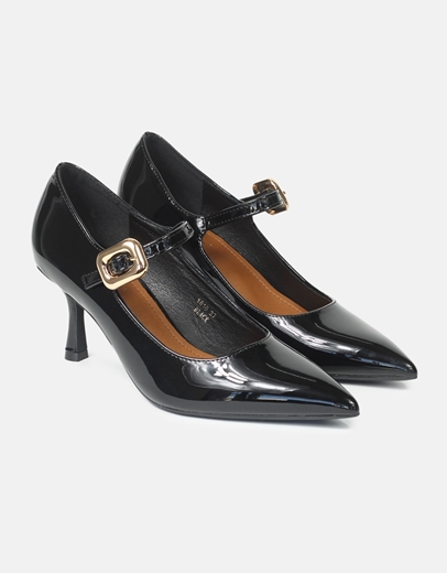 Εικόνα της Γόβες λουστρίνι με μπαρέτα και λεπτό τακούνι Μαύρο