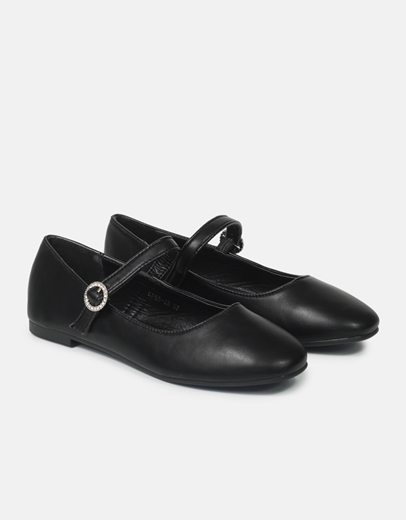 Εικόνα της Μονόχρωμες μπαλαρίνες με μπαρέτα και λεπτομέρια απο strass Μαύρο