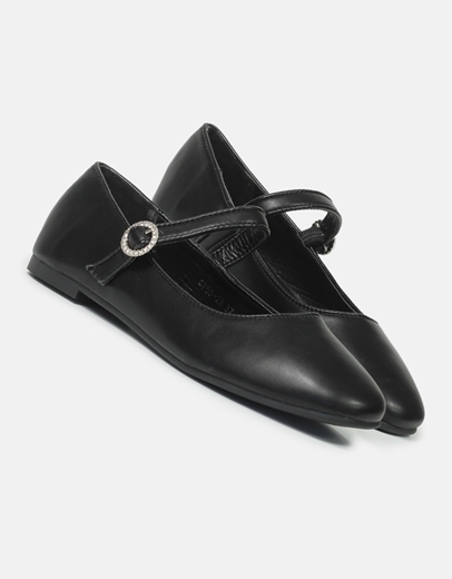 Εικόνα της Μονόχρωμες μπαλαρίνες με μπαρέτα και λεπτομέρια απο strass Μαύρο