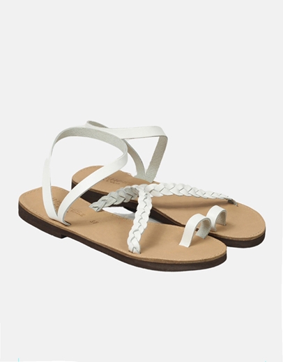 Εικόνα της Δερμάτινα flat σανδάλια με μπαρέτα Λευκό