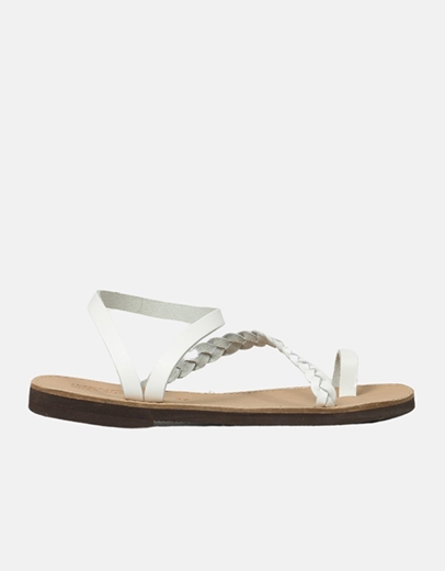 Εικόνα της Δερμάτινα flat σανδάλια με μπαρέτα Λευκό