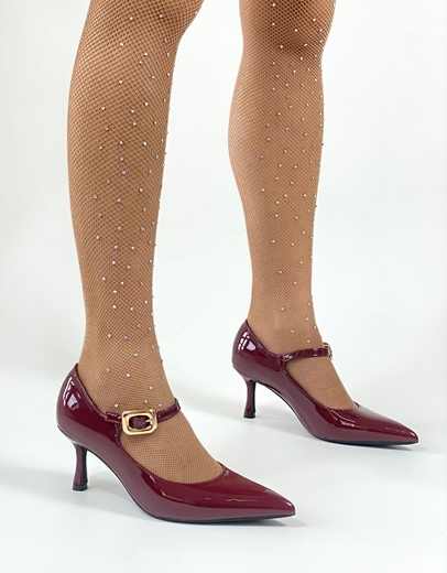 Εικόνα της Γόβες λουστρίνι με μπαρέτα και λεπτό τακούνι Μπορντώ