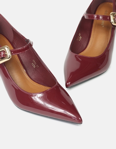 Εικόνα της Γόβες λουστρίνι με μπαρέτα και λεπτό τακούνι Μπορντώ