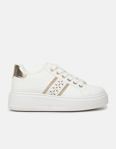 Εικόνα της Γυναικεία sneakers με διπλή σόλα και μοτίβο στο πλάι Λευκό/Χρυσό