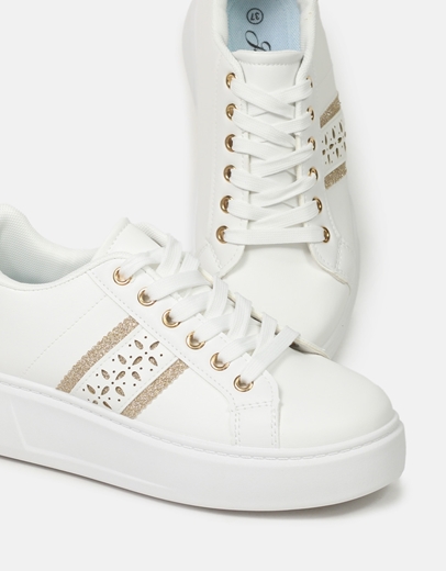 Εικόνα της Γυναικεία sneakers με διπλή σόλα και μοτίβο στο πλάι Λευκό/Χρυσό