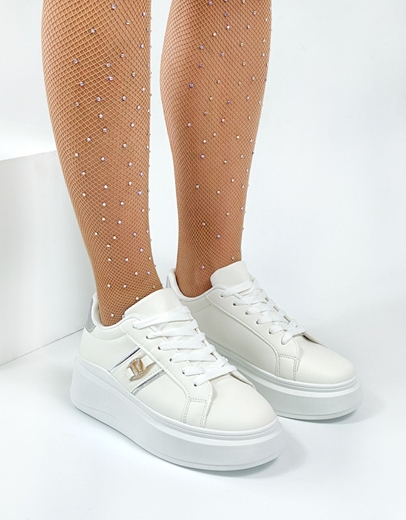 Εικόνα της Γυναικεία sneakers με διπλή σόλα και αγκράφα στο πλάι Λευκό