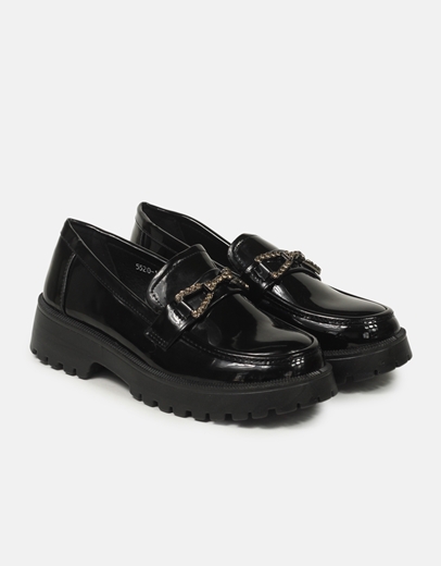 Εικόνα της Γυναικεία loafers μονόχρωμα με φιόγκο και strass Μαύρο