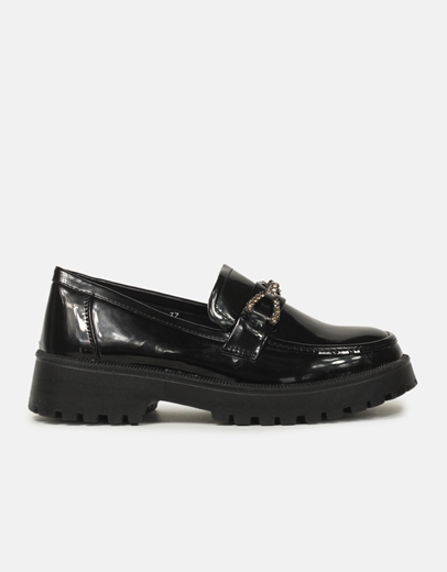 Εικόνα της Γυναικεία loafers μονόχρωμα με φιόγκο και strass Μαύρο