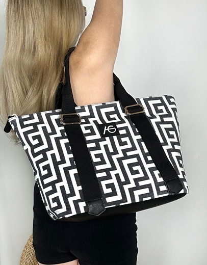 Εικόνα της Xειροποίητη τσάντα χειρός μαίανδρος Μαύρο