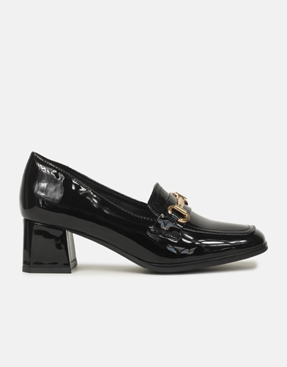 Εικόνα της Γυναικεία loafers με αγκράφα και τετράγωνο τακούνι Μαύρο