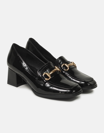 Εικόνα της Γυναικεία loafers με αγκράφα και τετράγωνο τακούνι Μαύρο