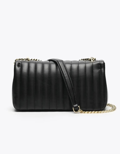 Εικόνα της Tσάντα ώμου με διακοσμητικες γραμμές και λουράκι με αλυσίδα Μαύρο