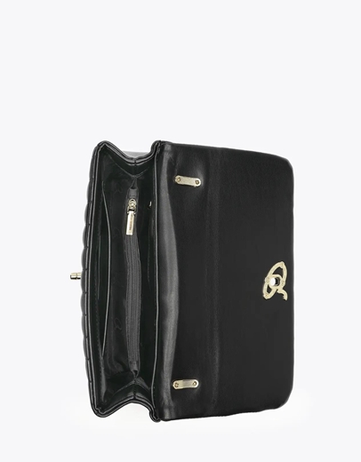 Εικόνα της Tσάντα ώμου με διακοσμητικες γραμμές και λουράκι με αλυσίδα Μαύρο