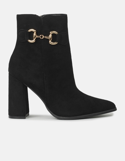 Εικόνα της Μποτάκια suede μονόχρωμα μυτερά με τετράγωνο τακούνι Μαύρο