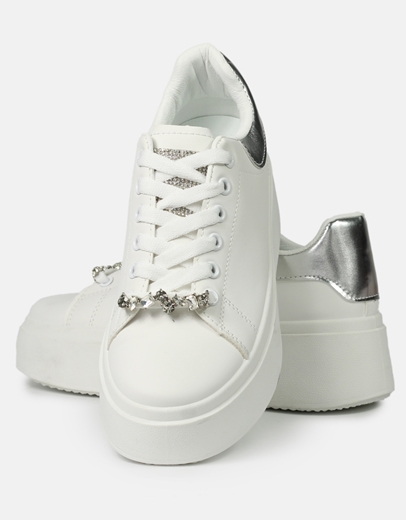 Εικόνα της Sneakers με διπλή σόλα και αγκραφα από strass Λευκό/Ασημί