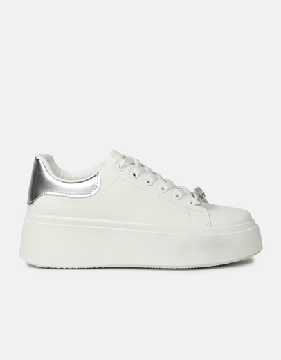 Εικόνα της Sneakers με διπλή σόλα και αγκραφα από strass Λευκό/Ασημί