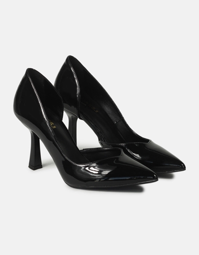 Εικόνα της Μυτερές γόβες Ελληνικής κατασκευής με άνοιγμα στο πλαι Μαύρο