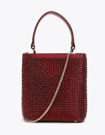 Εικόνα της Γυναικεία τσάντα χειρός με στρας και αλυσίδα Μπορντώ