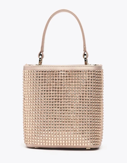 Εικόνα της Γυναικεία τσάντα χειρός με στρας και αλυσίδα Nude