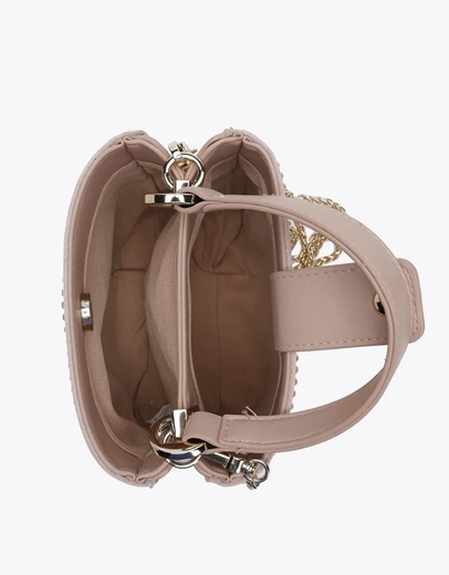 Εικόνα της Γυναικεία τσάντα χειρός με στρας και αλυσίδα Nude