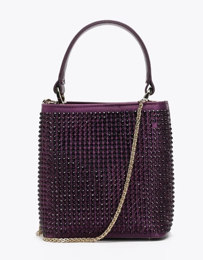 Εικόνα της Γυναικεία τσάντα χειρός με στρας και αλυσίδα Μωβ
