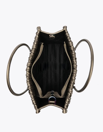 Εικόνα της Γυναικεία τσάντα χειρός με σχέδιο πλέξης και μεταλλικά στοιχεία Μπρονζέ