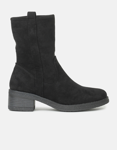Εικόνα της Γυναικεία μονόχρωμα suede μποτάκια με φερμουάρ Μαύρο