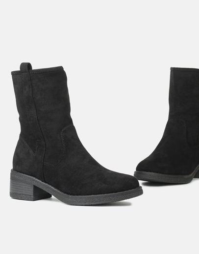 Εικόνα της Γυναικεία μονόχρωμα suede μποτάκια με φερμουάρ Μαύρο