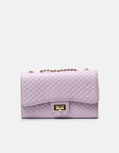 Εικόνα της Καπιτονέ τσάντα ώμου με μεταλλικό κλιπ Λιλά