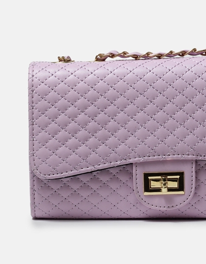 Εικόνα της Καπιτονέ τσάντα ώμου με μεταλλικό κλιπ Λιλά