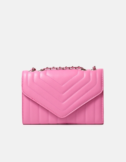 Εικόνα της Καπιτονέ τσάντα ώμου μονόχρωμη με αλυσίδα Φούξια