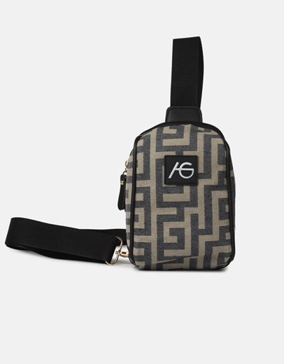 Εικόνα της Crossbody χειροποίητο τσαντάκι με μαίανδρο Μαύρο/Μπεζ