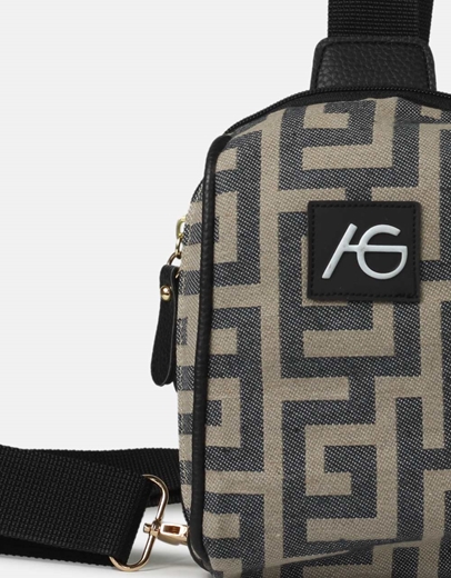 Εικόνα της Crossbody χειροποίητο τσαντάκι με μαίανδρο Μαύρο/Μπεζ