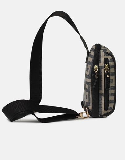 Εικόνα της Crossbody χειροποίητο τσαντάκι με μαίανδρο Μαύρο/Μπεζ