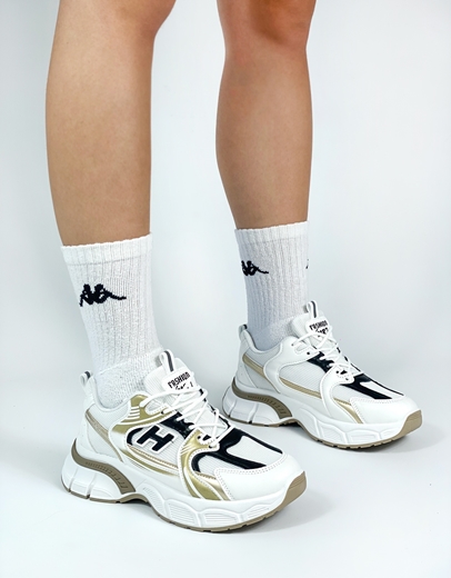 Εικόνα της Sneakers με διπλή σόλα και σχέδιο στο πλάι Λευκό/Χρυσό
