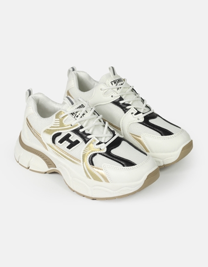 Εικόνα της Sneakers με διπλή σόλα και σχέδιο στο πλάι Λευκό/Χρυσό