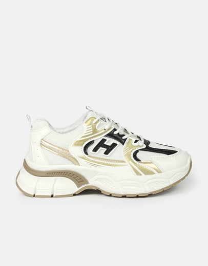 Εικόνα της Sneakers με διπλή σόλα και σχέδιο στο πλάι Λευκό/Χρυσό